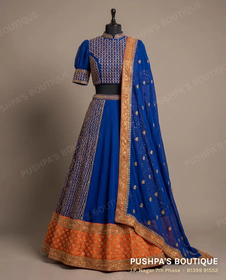 Lehenga PB-296, high neck, puff sleeve