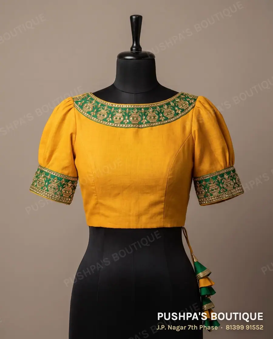 Princess cut blouse PB-298, boat neck, high back, puff sleeve