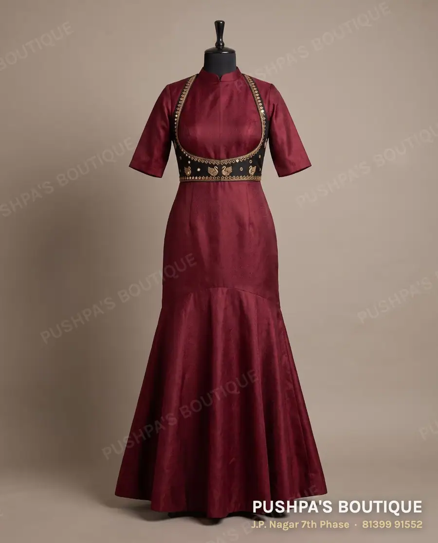Gown PB-304, high neck, elbow sleeve