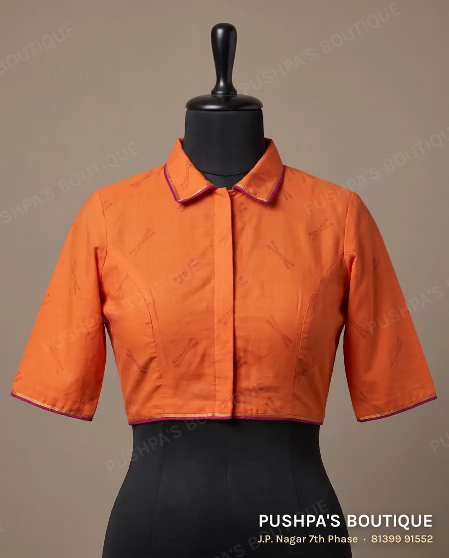 4 dot blouse PB-308, collar, button back, three quarter sleeve