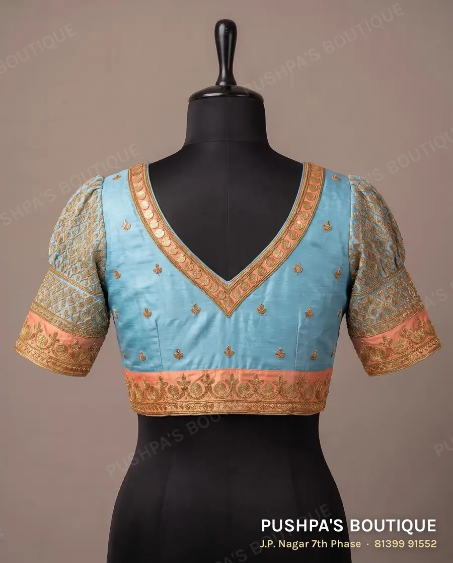Princess cut blouse PB-312, V neck, window back, puff sleeve, photo 2
