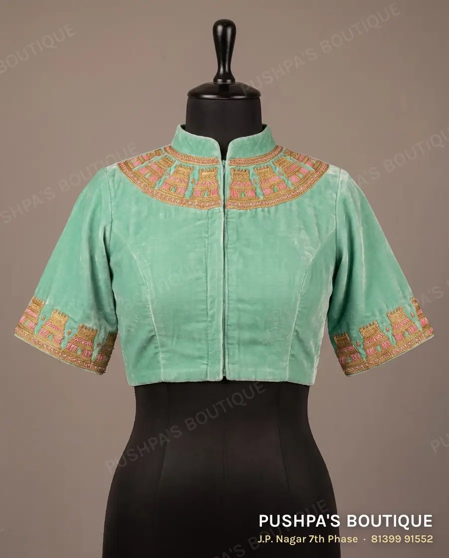 Designer blouse PB-315, high neck, zip back