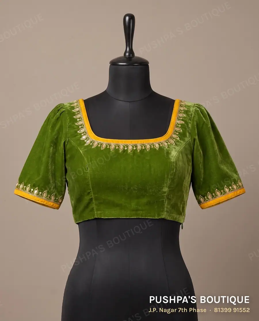 Princess cut blouse PB-318, square neck, zip back, puff sleeve
