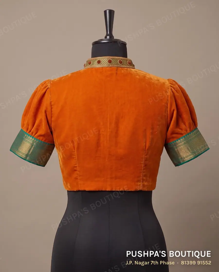 Princess cut blouse PB-319, high neck, window back, puff sleeve, photo 2