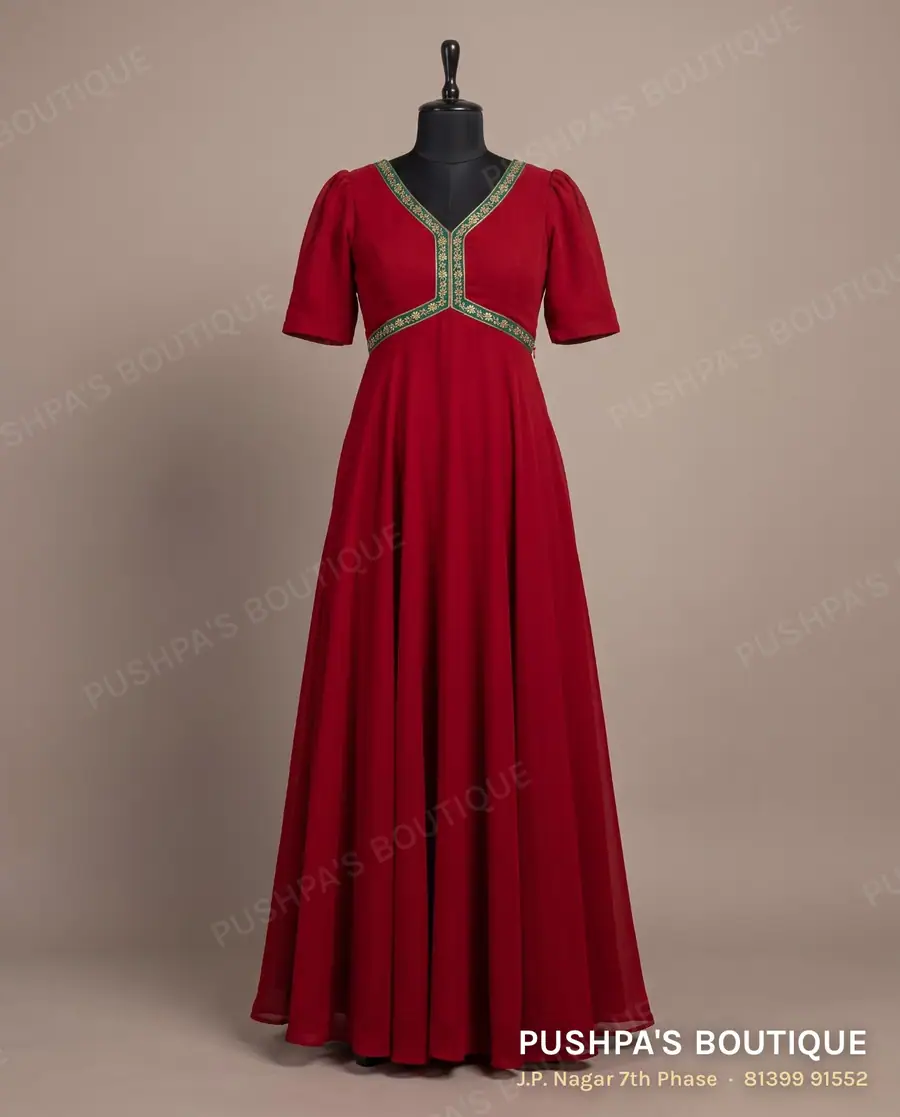 Gown PB-321, V neck, puff sleeve