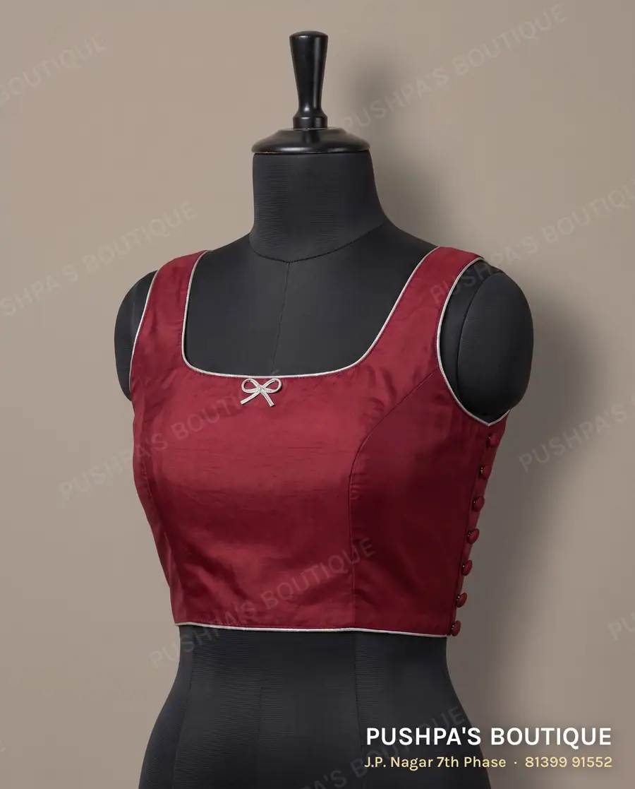 Princess cut blouse PB-326, square neck, button back, sleeveless