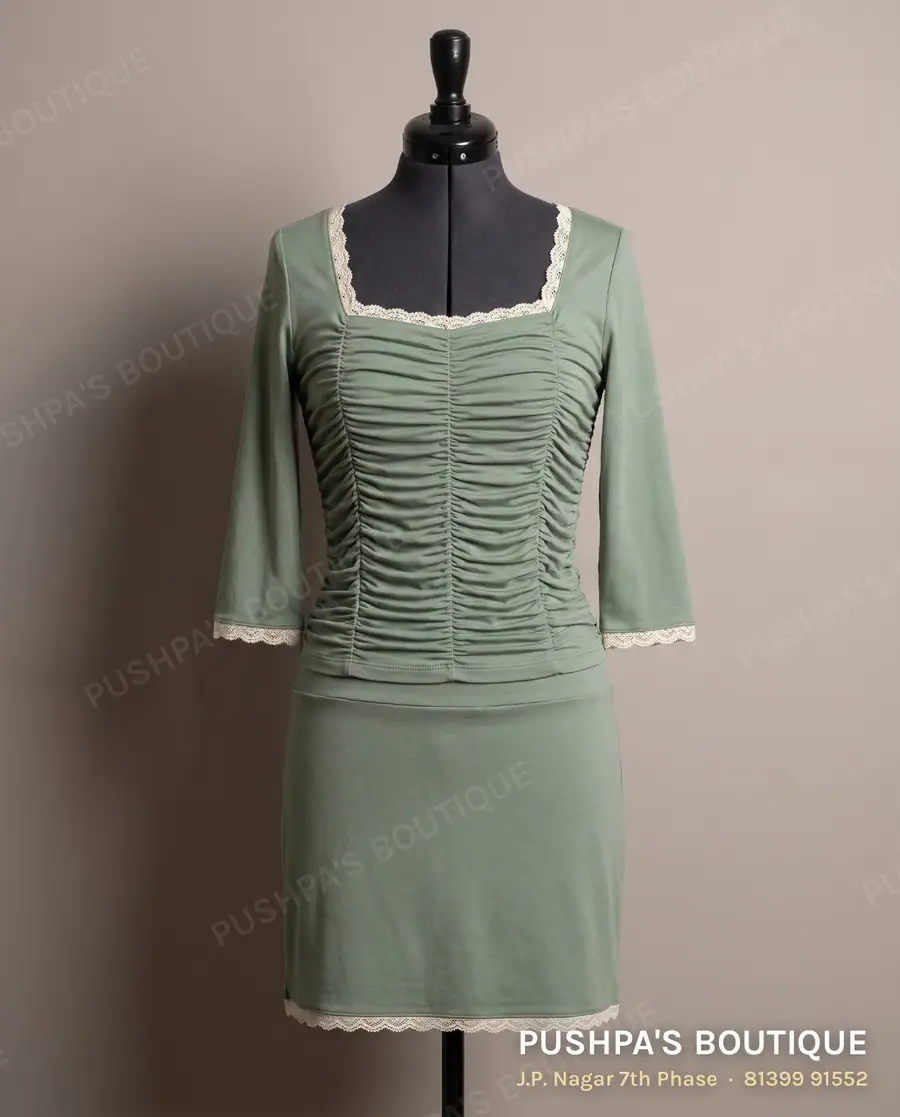 Skirt PB-329, square neck, three quarter sleeve