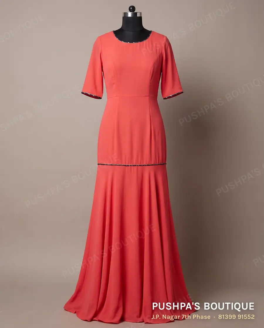 Gown PB-340, round neck, elbow sleeve