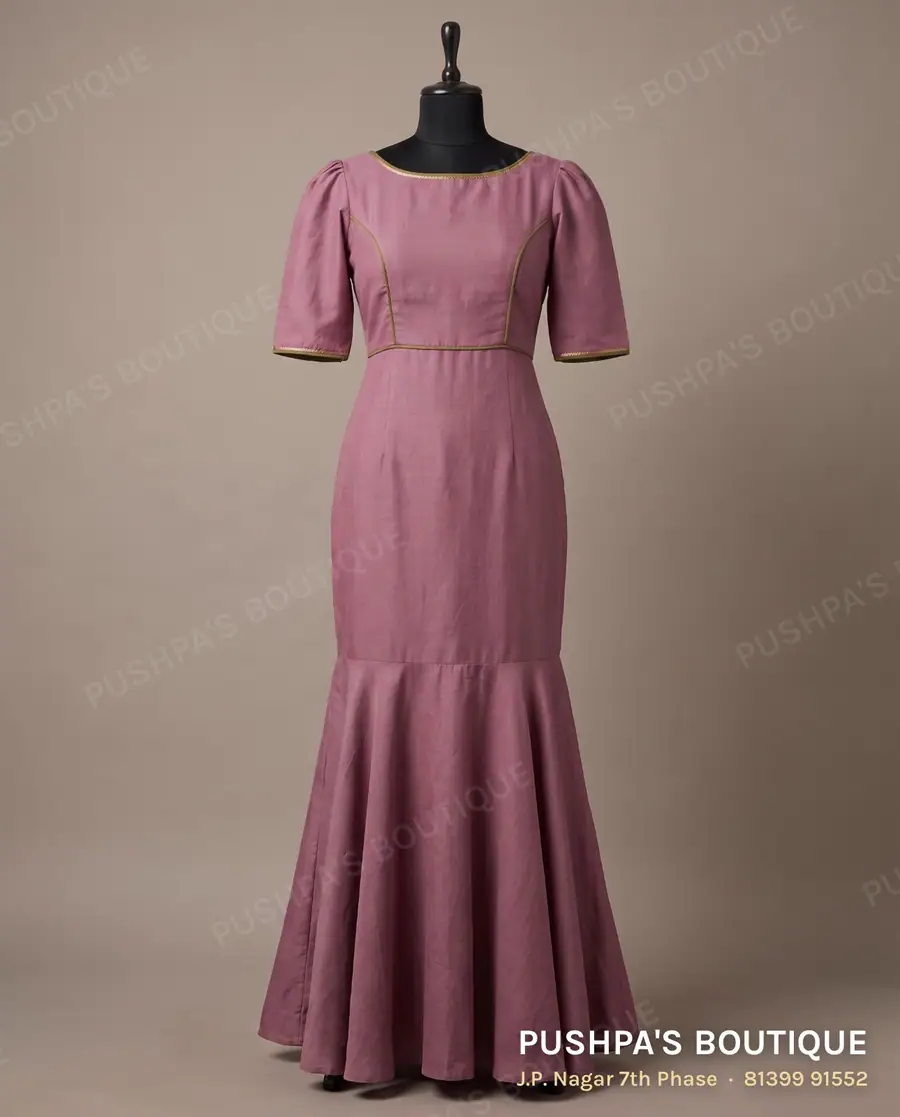 Gown PB-341, boat neck, puff sleeve
