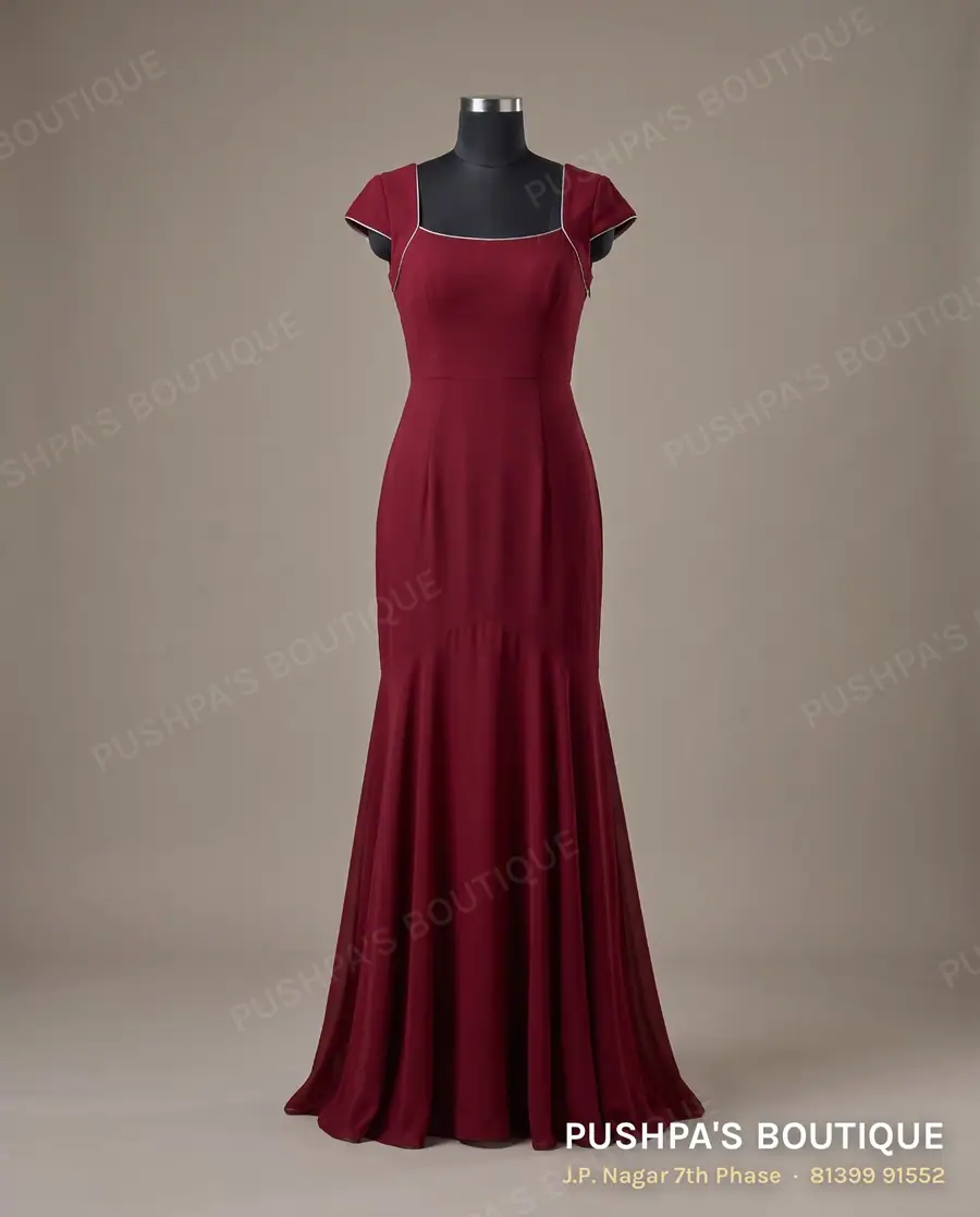 Gown PB-342, square neck, cap sleeve