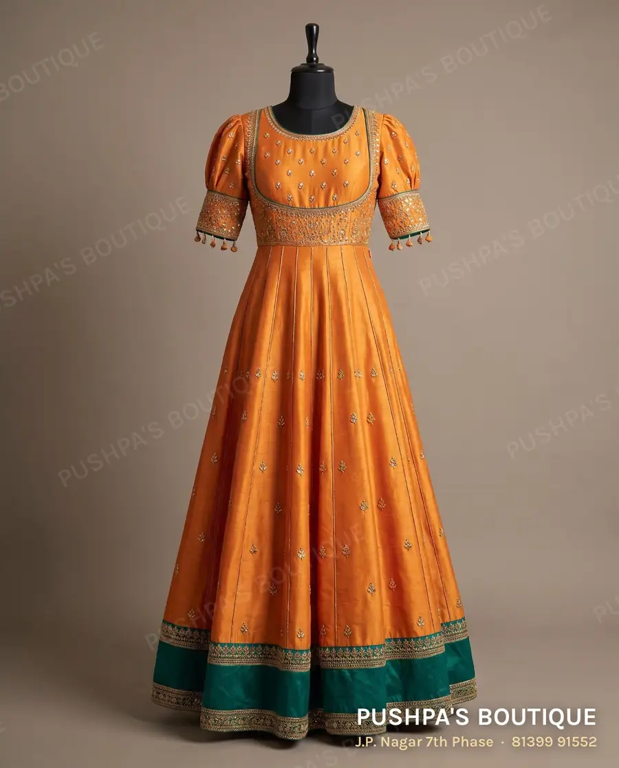 Gown PB-346, round neck, puff sleeve