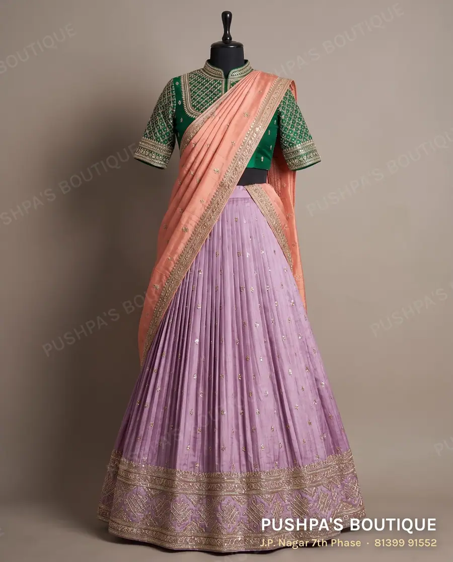 Langa davani (half saree) PB-351, collar, elbow sleeve