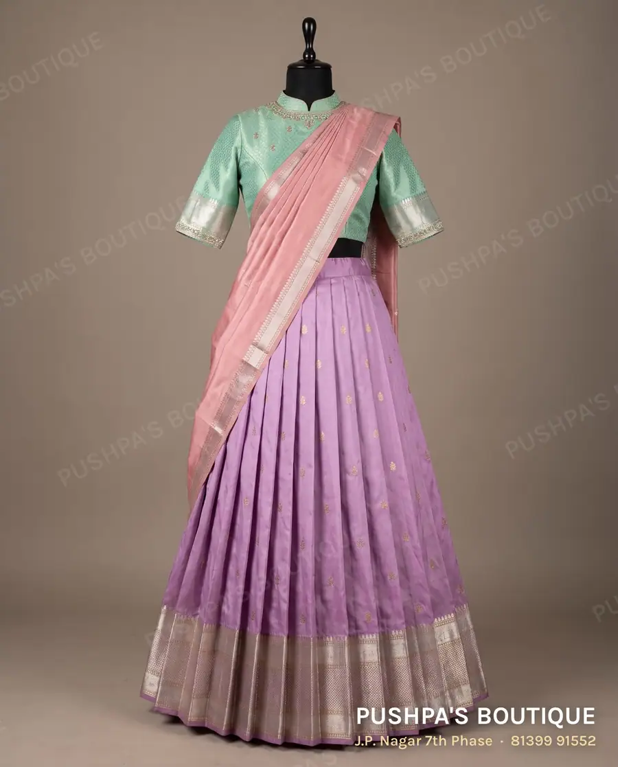 Langa davani (half saree) PB-352, high neck, elbow sleeve