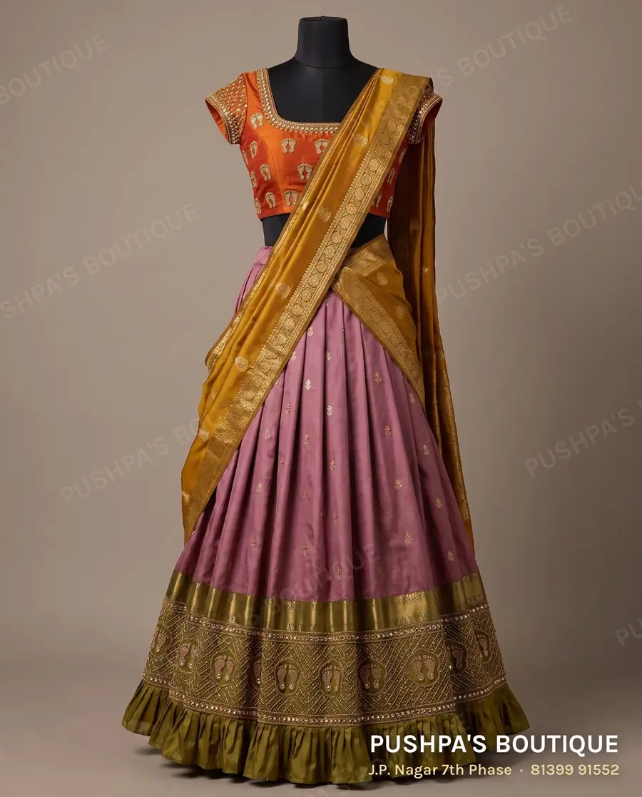 Langa davani (half saree) PB-357, square neck, cap sleeve