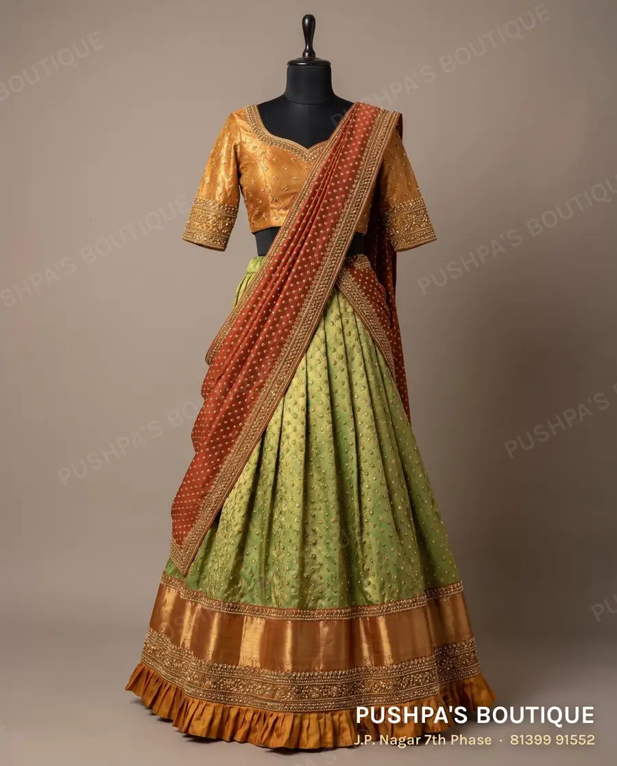 Langa davani (half saree) PB-358, sweetheart neck, three quarter sleeve