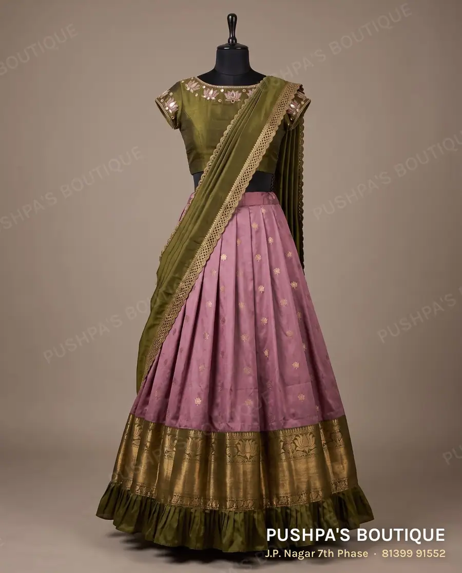 Langa davani (half saree) PB-359, boat neck, cap sleeve