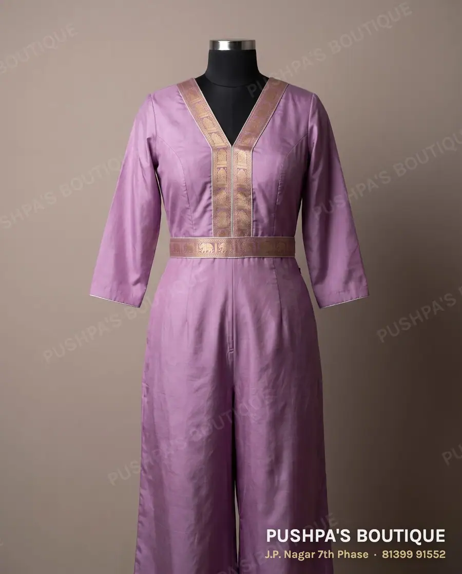 Indo-western outfit PB-372, V neck, three quarter sleeve