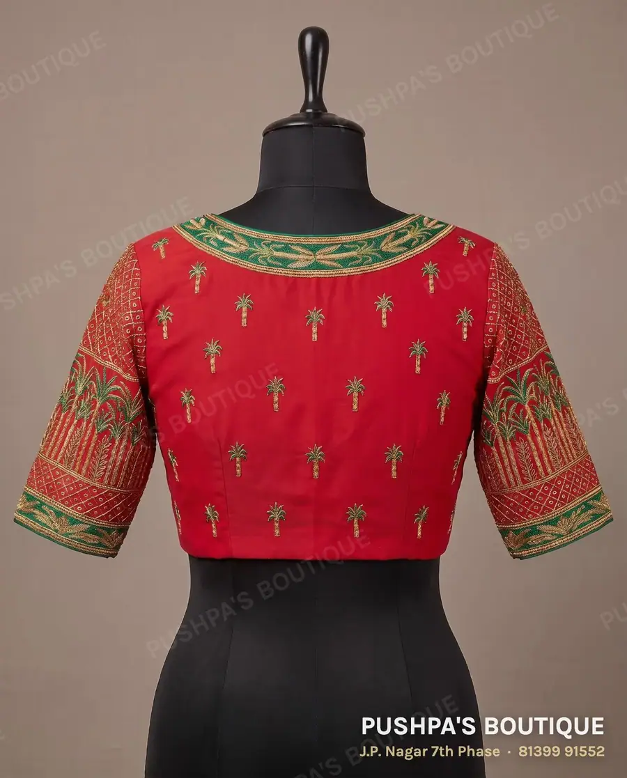 Designer blouse PB-373, round neck, button back, three quarter sleeve, photo 2