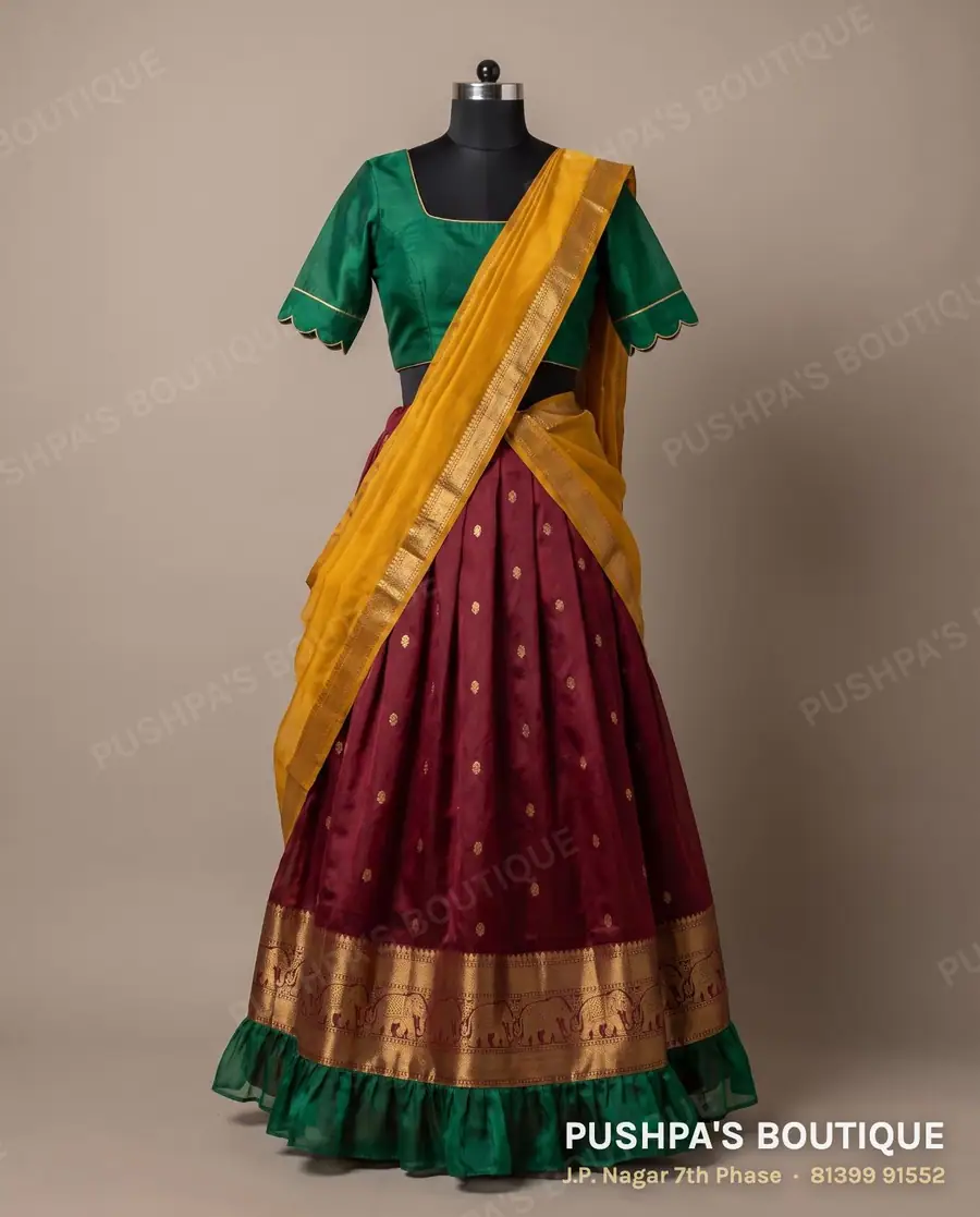 Langa davani (half saree) PB-379, square neck, short sleeve