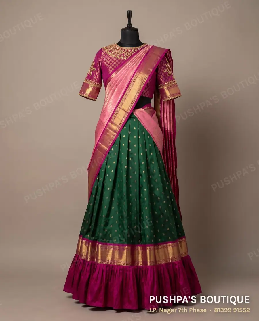 Langa davani (half saree) PB-391, high neck, elbow sleeve