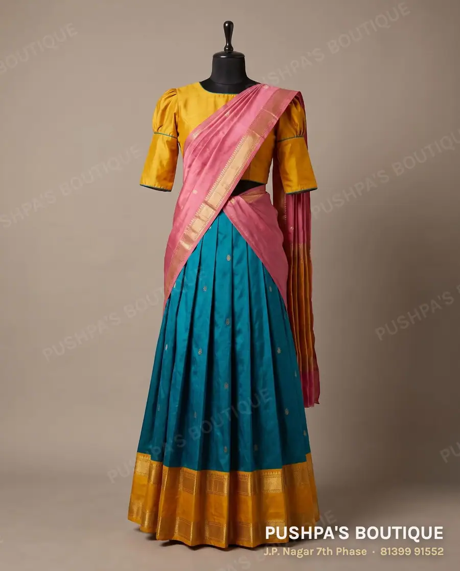 Langa davani (half saree) PB-393, round neck, puff sleeve