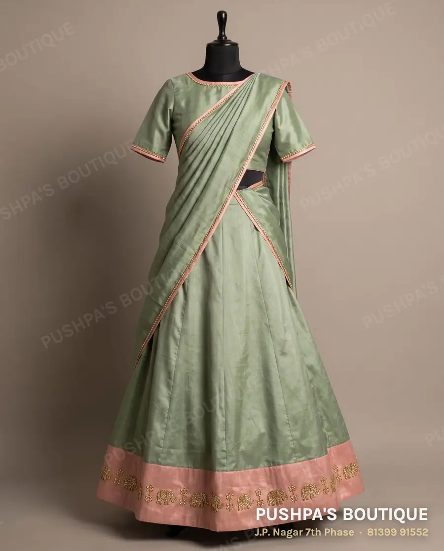 Langa davani (half saree) PB-399, round neck, short sleeve