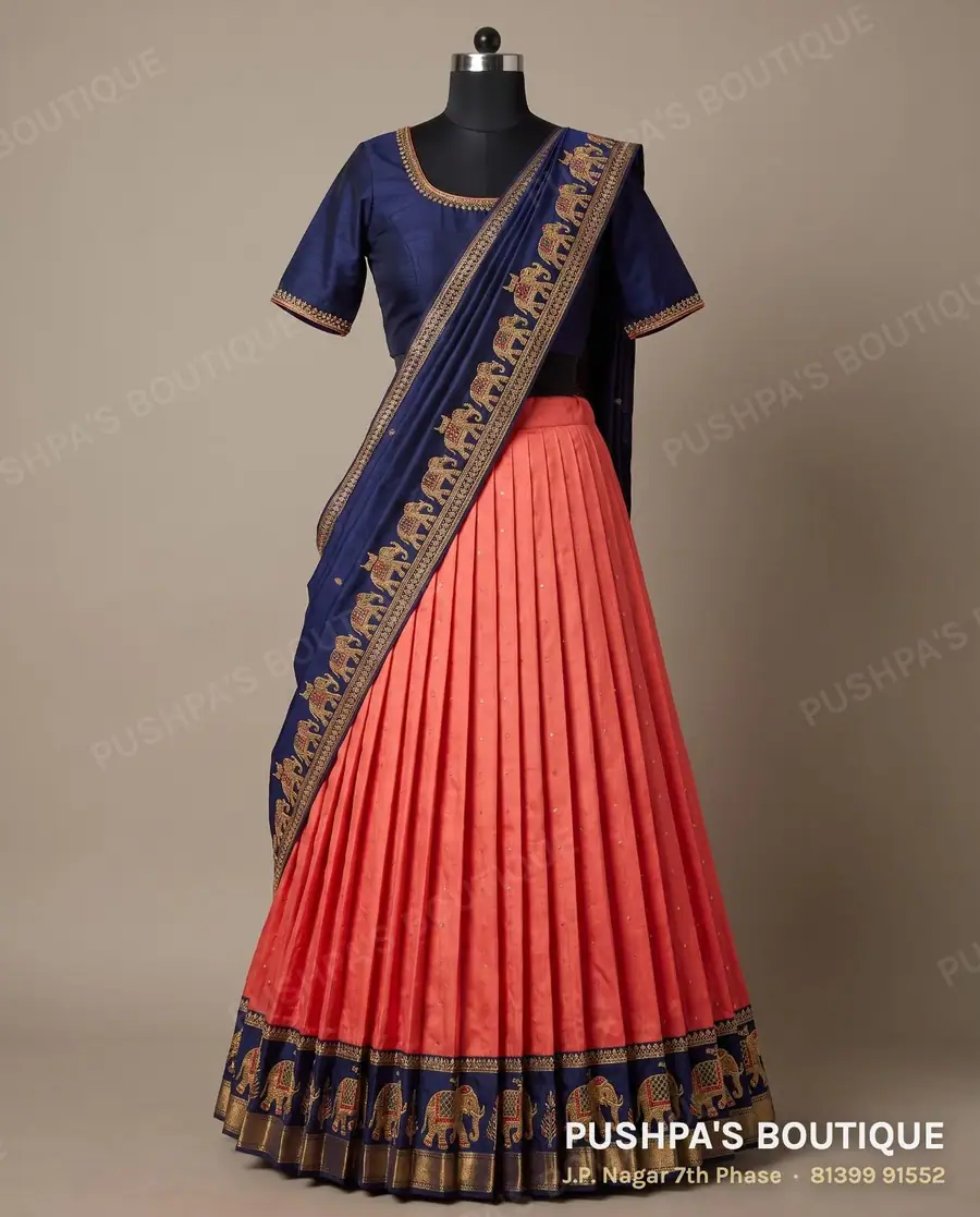 Langa davani (half saree) PB-400, round neck, short sleeve