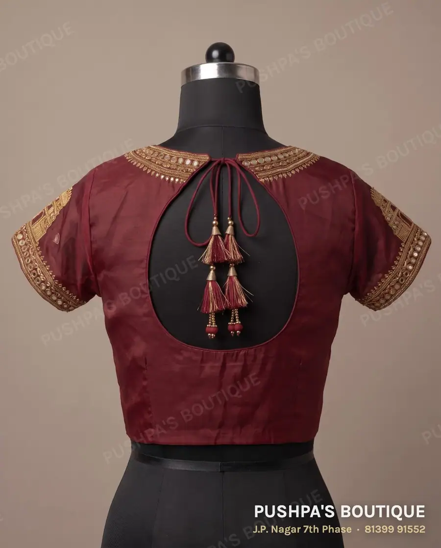 4 dot blouse PB-407, high neck, deep U back, cap sleeve, photo 2