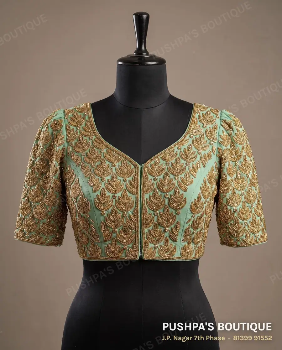 Princess cut blouse with pads PB-408, V neck, dori back, puff sleeve