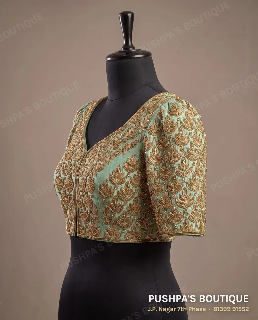 Princess cut blouse with pads PB-408, V neck, dori back, puff sleeve, photo 3