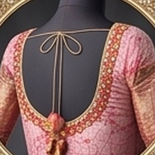 Pink blouse with an embroidered neckline and a tasselled back tie